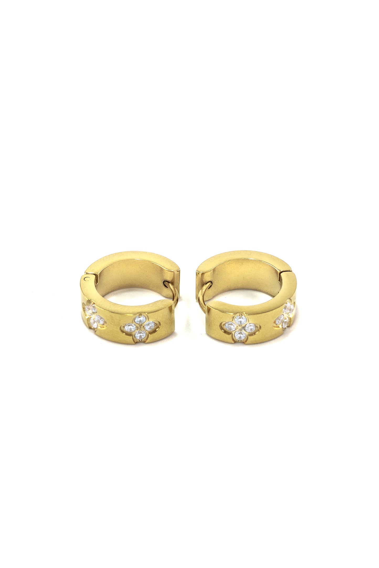 Golden Diamond Clover Hoops